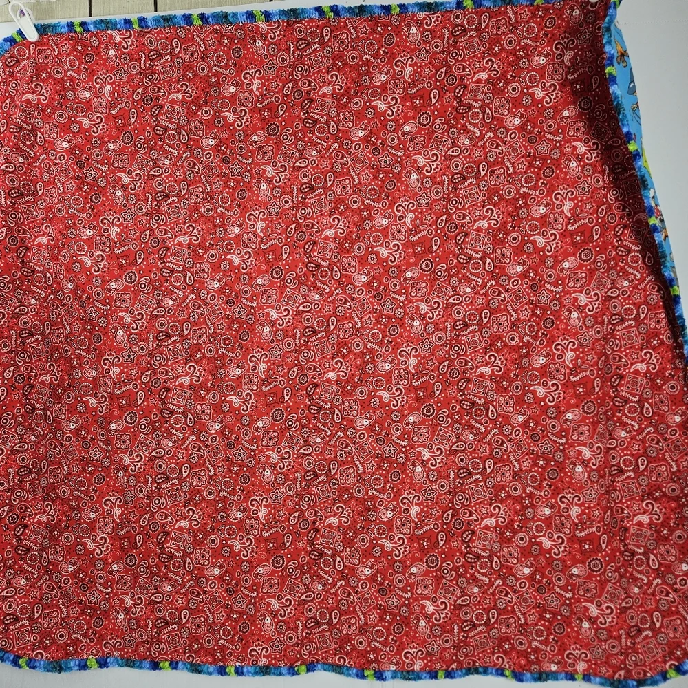 Handmade cowboy baby blanket with embroidered edges 42
